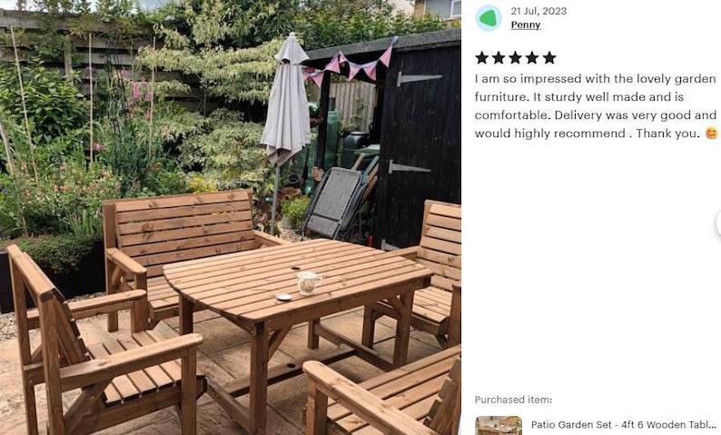 Conjunto de jardín para patio: mesa de madera de 137 cm, 2 bancos y 2 sillas imagen 12