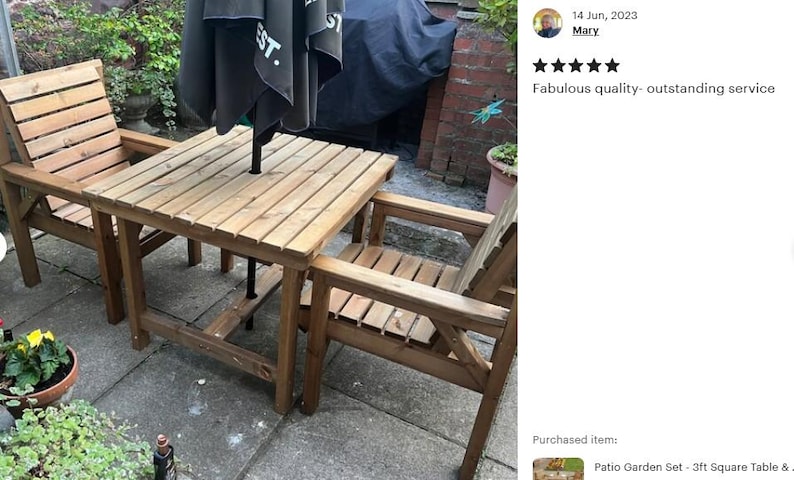 Patio Garden Set - 3ft Square Table & 2 Chairs afbeelding 6