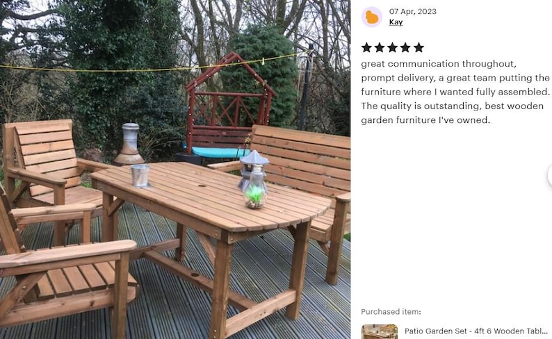 Conjunto de jardín para patio: mesa de madera de 137 cm, 2 bancos y 2 sillas imagen 4