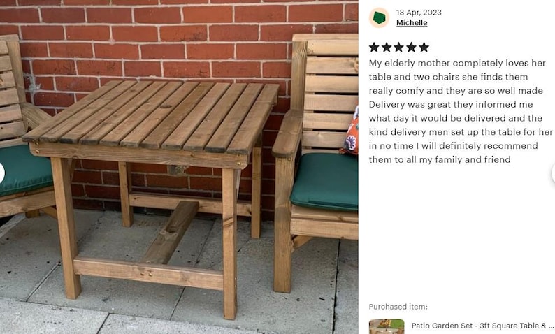 Patio Garden Set - 3ft Square Table & 2 Chairs afbeelding 5