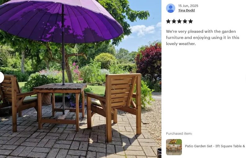 Patio Garden Set - 3ft Square Table & 2 Chairs afbeelding 13