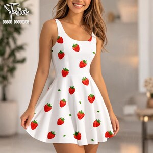 ladies strawberry dress Ivory Strawberry Print Sleeveless Midi Dress - All Dresses