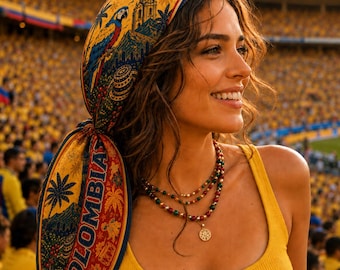 Colombia Satin Hair Scarf, Colombian Flag Bandana, Soccer Fan Gameday Square Headscarf, Latina Pride Souvenir Gift, Football Fiesta Vacation