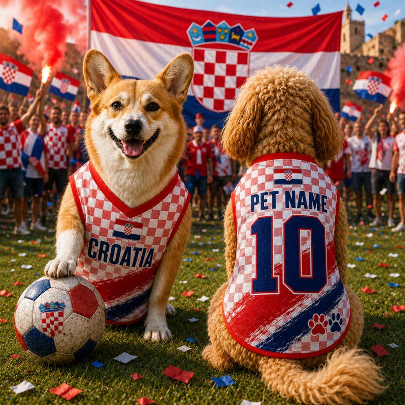 Personalized Croatia Dog Jersey, Custom Croatia Pet Soccer Shirt, Custom Pet Jersey, Pet Gameday Outfit, Croatia Football Dog Clothes