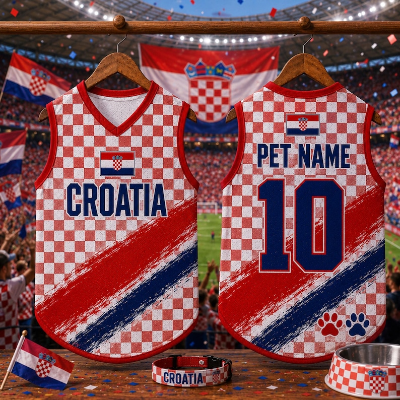 Personalized Croatia Dog Jersey, Custom Croatia Pet Soccer Shirt, Custom Pet Jersey, Pet Gameday Outfit, Croatia Football Dog Clothes