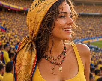 Colombia Satin Hair Scarf, Colombian Flag Bandana, Condor Orchid Square Headscarf, Latina Pride Souvenir Gift,  Football International 2026