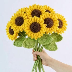 Patrón de girasol a crochet + videotutoriales, regalo para el Día de la Madre, patrón de ramo de flores a crochet, flores para boda