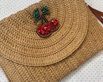 Large Cherry Embellished Clutch Bag