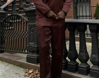 Vintage 70s Burgundy Flared Suit | Wide Lapel Double-Breasted