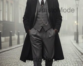Men's Vintage Wool Overcoat Suit | Handmade Peaky Blinders Outfit