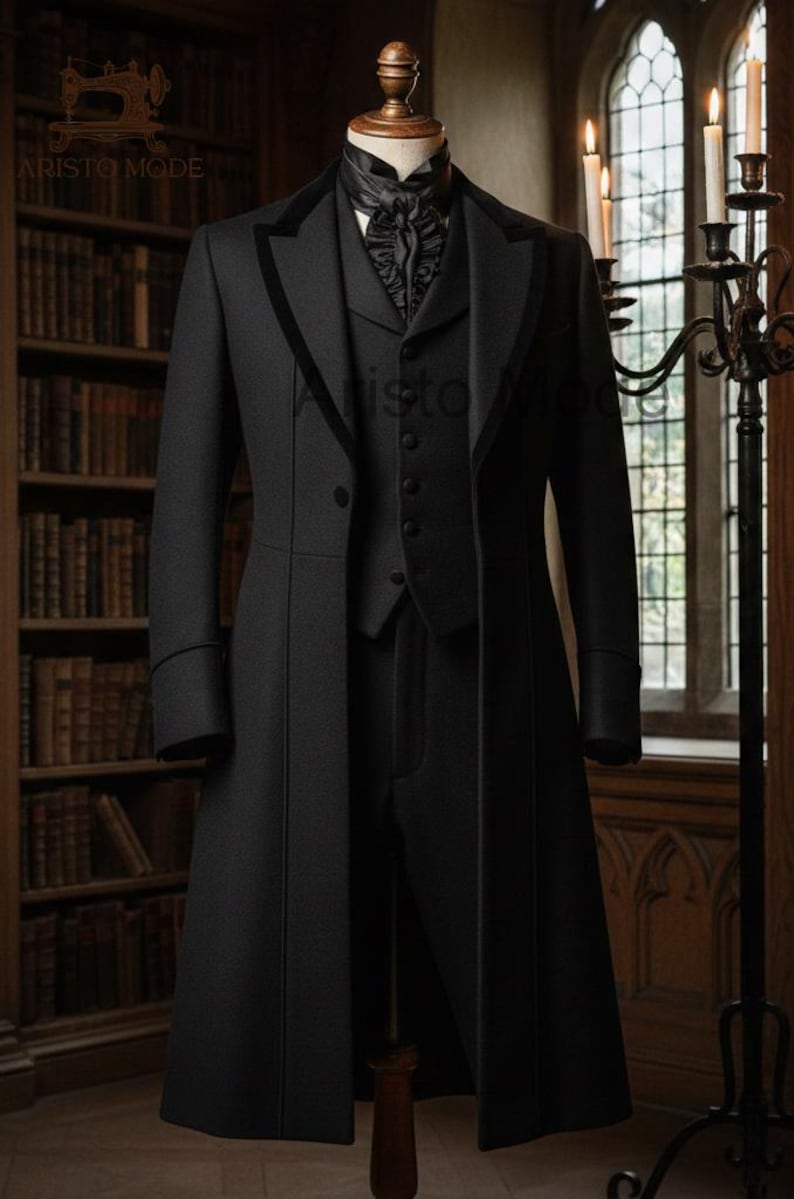 Men’s Black Victorian Long Coat Suit