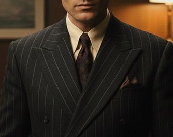 Custom Tailored Black Pinstripe Wool Suit | 1930s Double-Breasted Style