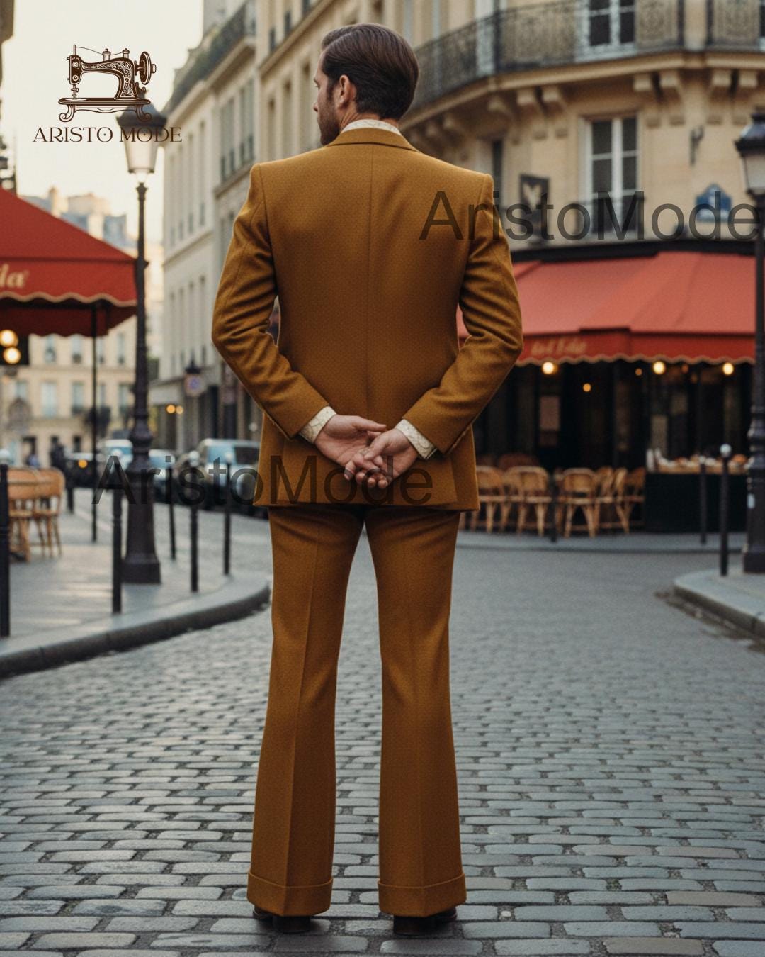 Vintage 70s Burnt Mustard Men's 3 Piece Suit | 1970s Inspired