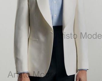 White Tuxedo Jacket | Men's Shawl Lapel Dinner Blazer | White Wedding Groom Jacket | Custom Formal Evening Blazer | Aristo Mode