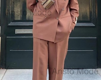 Vintage 70s Grayish Brown Double-Breasted Suit | Wide Lapel Blazer & Flared Pants | Retro 70s Two-Piece Custom Suit for Men,Disco Style Suit
