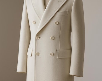 Men's Double-breasted White Wool Overcoat – Classic Winter Anzug