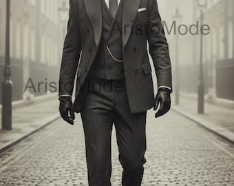 Handmade Dark Grey Wool 3-Piece Suit | 1920s Peaky Blinders Style