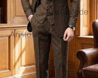 1920s Men's Brown Tweed 3 Piece Suit | Vintage British Style Suit | Classic Gentleman Tailored Outfit | Old Money Look | Custom Suit