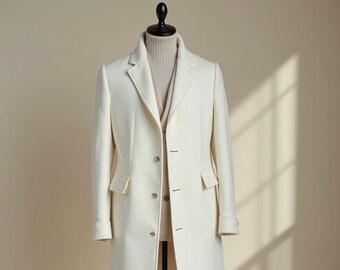 Men's Double-breasted White Wool Overcoat – Classic Winter Anzug