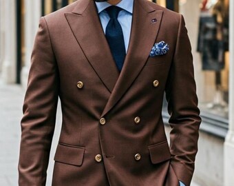 Men's Brown Double-Breasted Suit | Terry Rayon, Tailored Fit, Bespoke Men’s Outfit, Custom Tailored Suit For Him