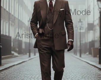 Men's Brown Double Breasted Suit | Handmade 1930s Peaky Blinders Style