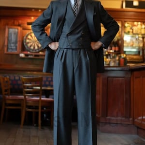 Traje vintage de 3 piezas para hombre, estilo años 40, cruzado, con pantalones anchos y cintura alta, traje formal clásico de boda.