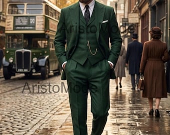 Dark Green 3 Piece Suit for Men | Vintage Tailored Suit | Old Money Gentleman Wool Suit | Classic British Style Formal Suit For Men