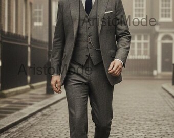 Handmade Grey Wool 3 Piece Suit | 1920s Peaky Blinders Style