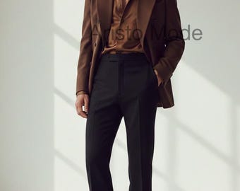 Men’s Brown Double Breasted Blazer & Black Tailored Trousers | Vintage Inspired Suit | Old Money Menswear | Handmade Custom Fit