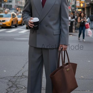 Vintage 1940s Grey Double-Breasted Suit | Wide Lapel Blazer & Wide Leg Pants | Classic 1940s Mens Suit | Retro Two-Piece Custom Suit for Men