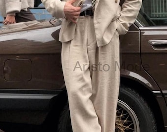 Vintage 70s Cream Flared  Double-Breasted Suit | Wide Lapel Blazer, Two-Piece Custom Suit For Men