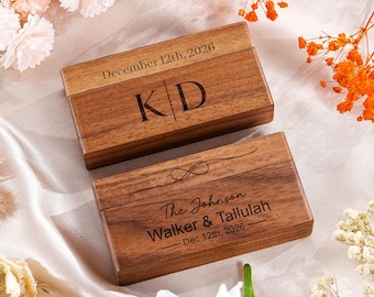Personalized Wooden Ring Box, Custom Wedding Ring Bearer Box, Engraved Engagement Ring Holder, Wedding Decor,Keepsake Ring Holder for Couple