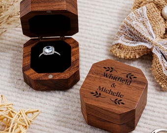Custom 1 Slot Walnut Ring Box, Personalized Engagement Ring Holder, Engraved Wedding Band Box, Proposal Gift for Him Her, Wedding Gift