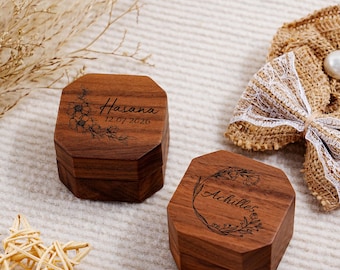 Engraved Wooden Ring Case, Custom Name Date Ring Bearer Box, Personalized 1 Slot Ring Box, Anniversary Gift, Proposal Keepsake, Gift For Her