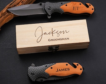 Navaja de bolsillo personalizada, navaja para padrinos de boda con mango de madera grabado, regalo personalizado para hombres, propuesta para padrinos de boda, regalo de cumpleaños para papá, día de la boda