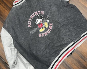 Mickey Mouse Denim Varsity Jacket - Vintage 90s Disney Store Sz L