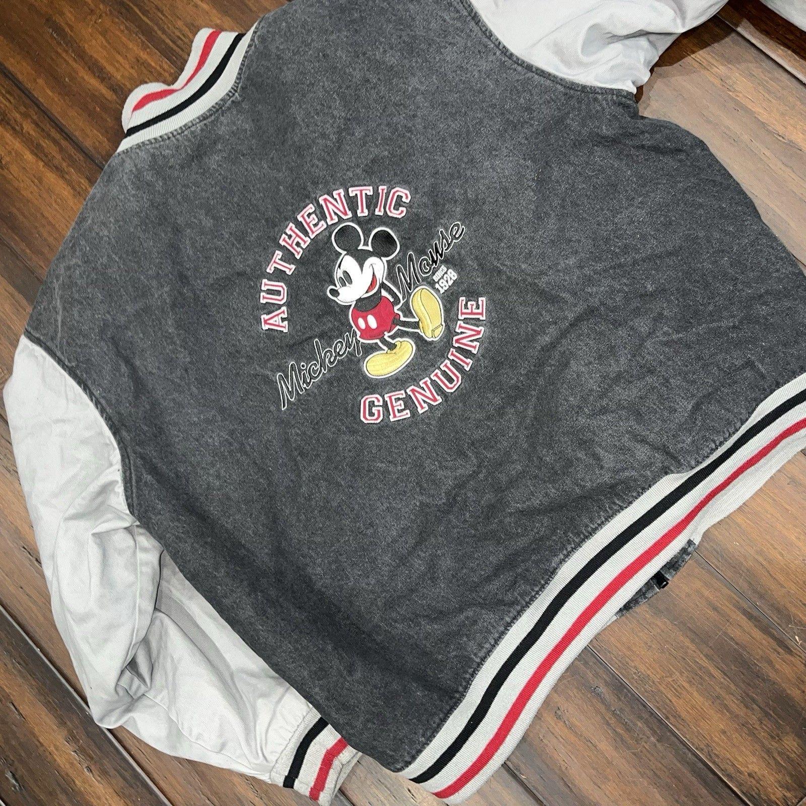 Mickey Mouse Denim Varsity Jacket - Vintage 90s Disney Store Sz L