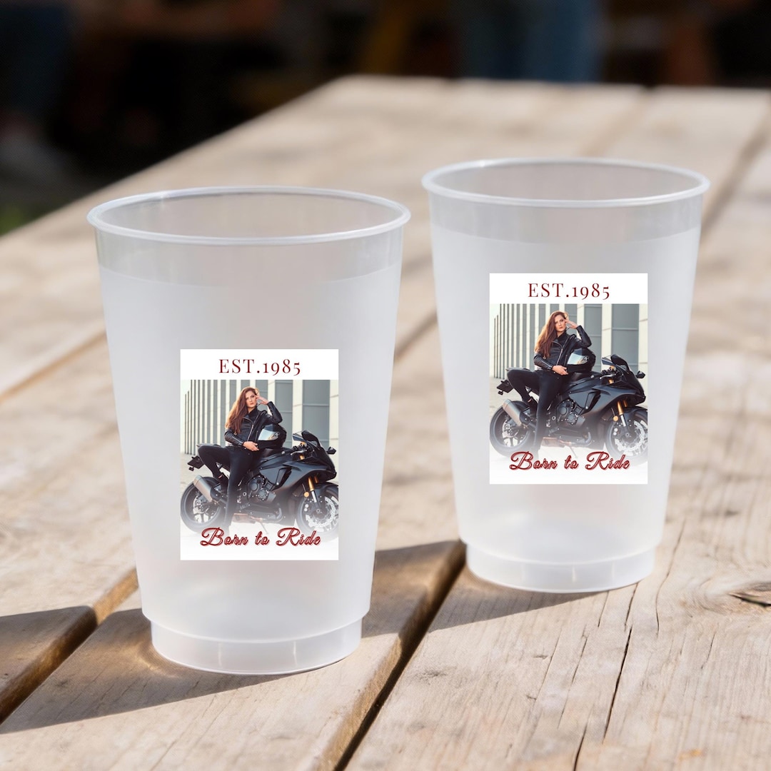 Favor Ride Biker Girl Motorcycle Frosted Cups, Born to Ride Party Favors, Rider ...