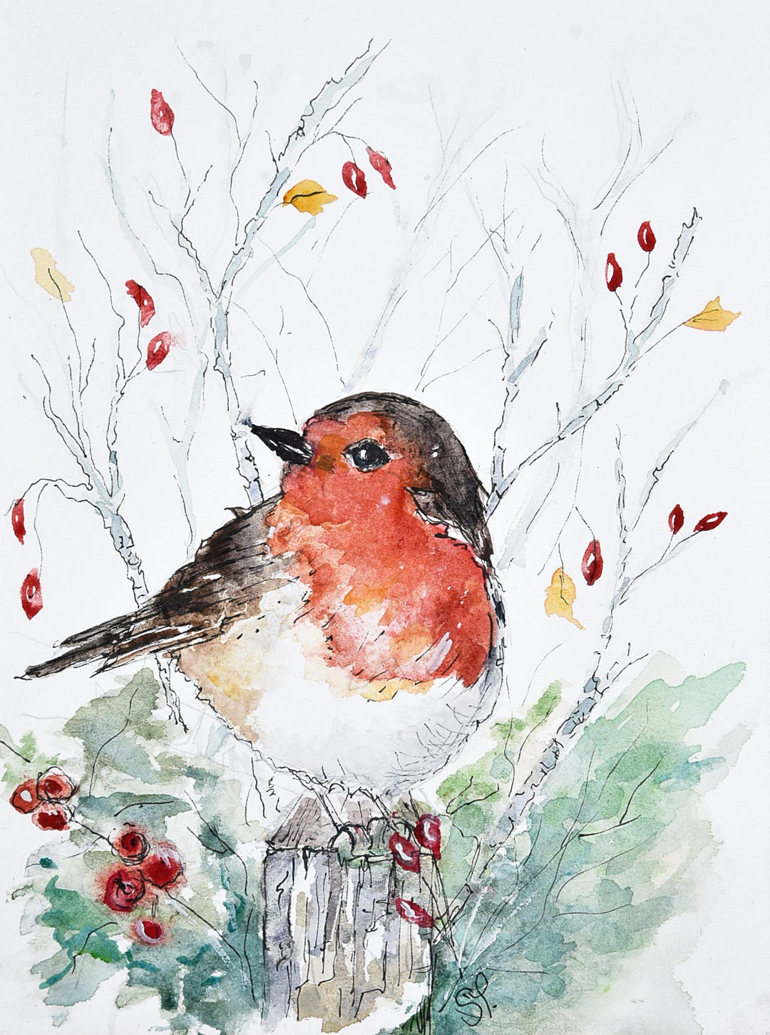 Watercolour Irish Wildlife Christmas/greeting Card - Robin in Winter - Etsy