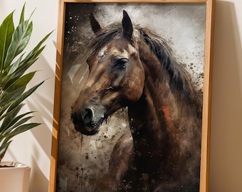 Muurkunst bruin paard Portre, dierenhuisdecoratie (digitale download)