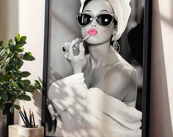 Audrey Hepburn Pink Lips Poster, Iconic Fashion Art (Digital Download)