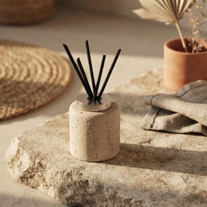 Beige Speckled Reed Diffuser Bottle, Minimalist Aroma Holder, Boho Home Decor Accent