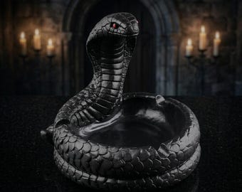 Cenicero de serpiente negra con forma de cobra, decoración de mesa de resina / Escultura de escritorio única, regalo para él, oficina en casa y sala de estar.