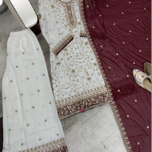 Pakistani Designer White Salwar Kameez With Dupatta For Women, Wedding Sharara Suits , Pakistani Sharara Suits,Indian Outfit image 5