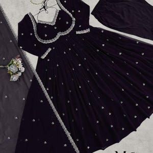 Designer Black Anarkali gown Pakistani Designer salwar kameez indian Wedding Gown 2pc Set Ready to wear gown anarkali Suit Sequence