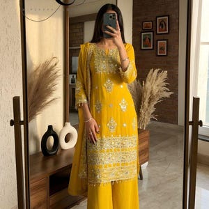 Indian Beautiful Yellow Heavy Embroidered Sequence work Salwar Kameez with Dupatta, Wedding Suit, Party wear Dress, Function wear,Haldi suit