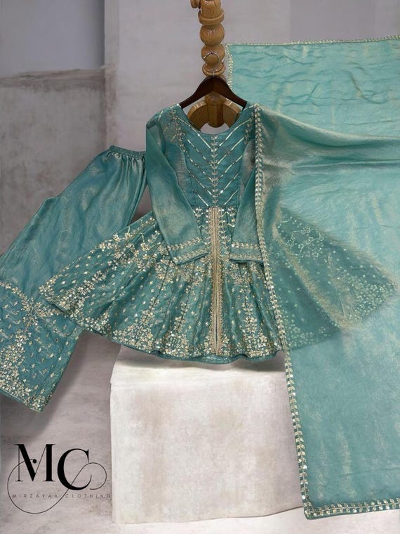 Designer Green Sharara Suit Salwar Kameez with Dupatta 3pc Set Readymade,Green Sharara, Punjabi Wedding Dress Sharara for Women Pakistani
