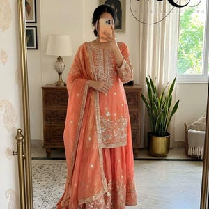 orange party dress pakistani Gown Pakistani Orange Salwar Kameez Ready To Wear Dress Wedding Bollywood Party