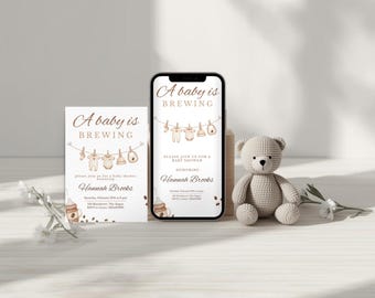 A Baby is Brewing Invitation including Digital Invite, Coffee Brewing Baby Shower, Digital Template, Instant Download | BBS4