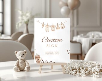 A Baby is Brewing Custom Sign, Editable Coffee Brewing Baby Shower Sign, Digital Template, Instant Download | BBS4